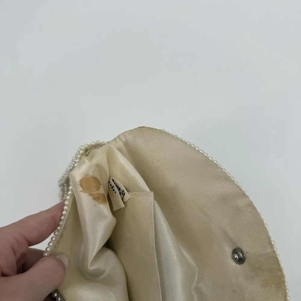 Bonsoir Vintage Beaded Clutch Bag Evening Bag Satin Glam Bridal